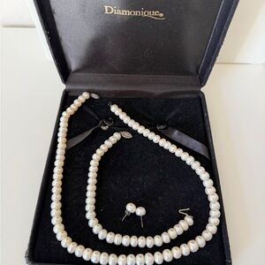 Diamonique Classic White Pearl Necklace Set